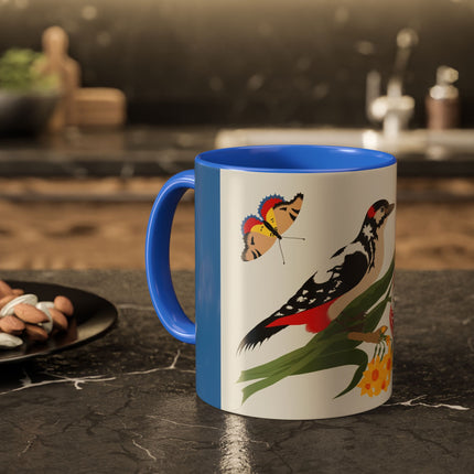 Woodpecker & Tulip Colorful Mugs – Vibrant Spring & Bold Beauty