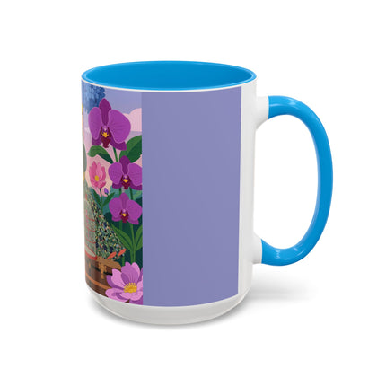 The Lady And The Crimson Birdcage Colorful Mugs – Art Deco Tropical Garden Elegance