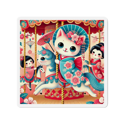 Geisha Kitten's Enchanted Carousel Ride Die-Cut Magnets (5 Sizes)