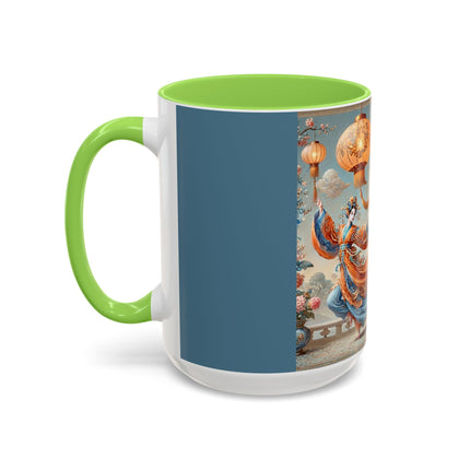 Golden Dragon & Lantern Lady Colorful Mug – Imperial Dragon & Elegant Harmony