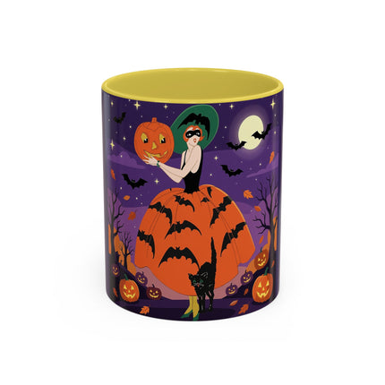 🎃🌕 The Pumpkin Moon Enchantress Colorful Mug – Elegant Halloween Masquerade
