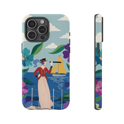 🌊🔭 The Lady Of The Seaside Lookout Phone Case – Art Deco Nautical Adventure