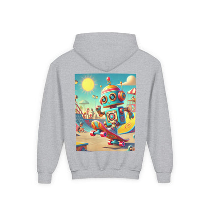 Skate Park Robot Youth Hooded Sweatshirt – Action, Energy & Retro Fun