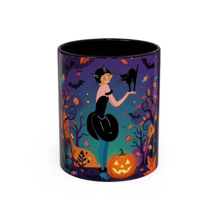 🐈‍⬛🎃 The Midnight Black Cat Masquerade Colorful Mug – Whimsical Halloween Elegance