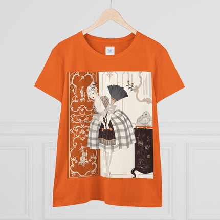 🪭🖤 The Lady With The Black Fan Cotton Tee – Art Deco Fashion Illustration