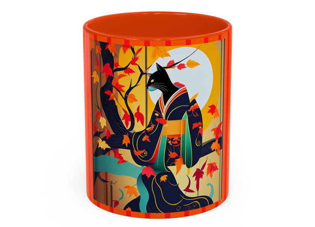 Black Cat in Kimono Colorful Mugs, 11oz