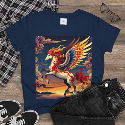 Flame-Winged Horse at Sunset Cotton Tee