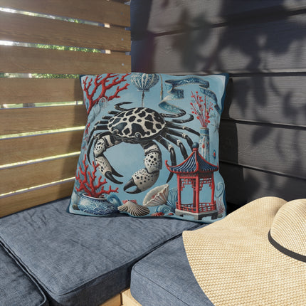 Spotted Crab & Pagoda Outdoor Pillows – Mystical Ocean & Asian Harmony