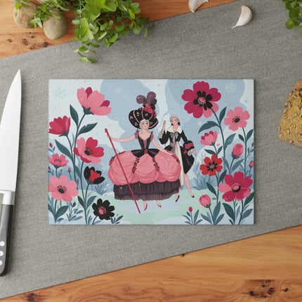 🌹❄️ The Ladies Of The Winter Rose Garden Glass Cutting Board – Art Deco Holiday Romance