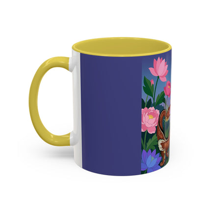 The Lady And The Garden Dragon Colorful Mugs – Art Deco Mythical Botanical Elegance
