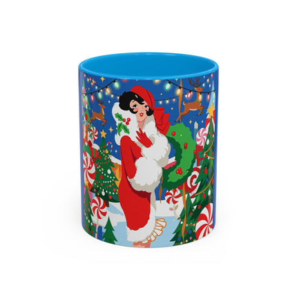 🦌🍬 The Lady Of The Peppermint Christmas Garden Colorful Mug – Colorful Art Deco Holiday Fantasy