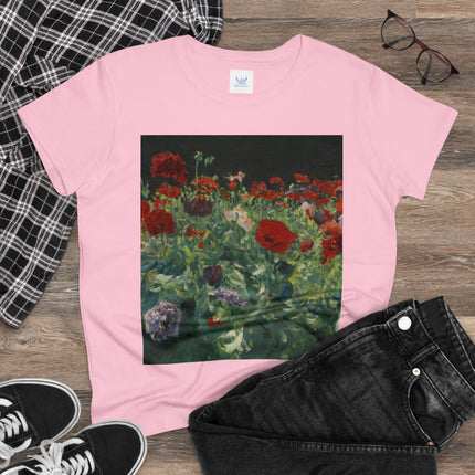 Poppies (A Study of Poppies for Carnation, Lily, Lily, Rose) by John Singer Sargent Women's Midweight Cotton Tee