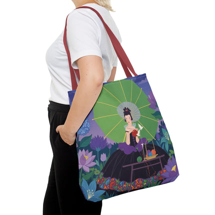 🧶🌸 The Lady Of The Enchanted Knitting Garden Tote Bag – Art Deco Floral Fantasy