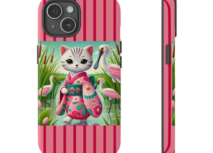 Geisha Kitten Strolls Among the Spoonbills Phone Cases