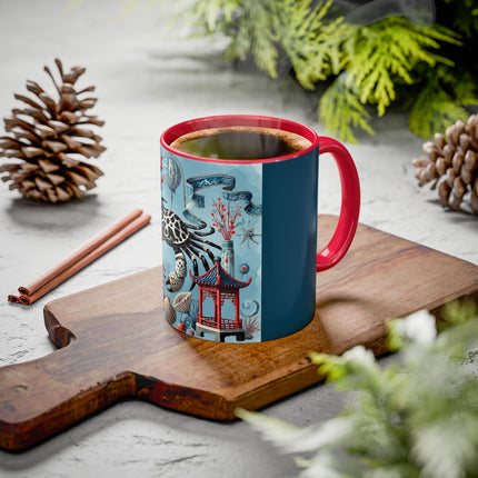 Spotted Crab & Pagoda Colorful Mug – Mystical Ocean & Asian Harmony