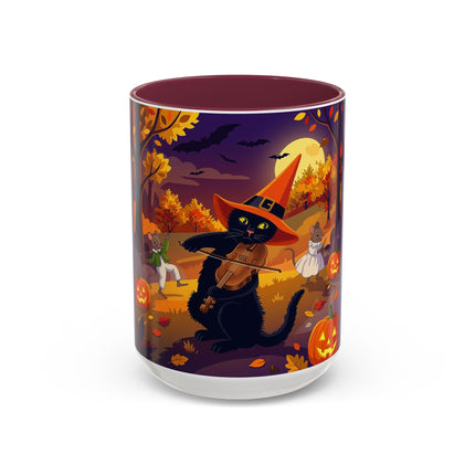 🐈‍⬛🎻 The Black Cat's Moonlit Melody Colorful Mug – Whimsical Halloween Music