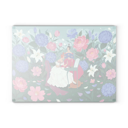 🌸🕯️ The Lady Of The Secret Garden Vanity Glass Cutting Board – Art Deco Floral Elegance