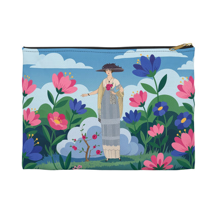 🌸🎩 The Lady Of The Grand Flower Garden Accessory Pouch – Art Deco Fashion Illustration