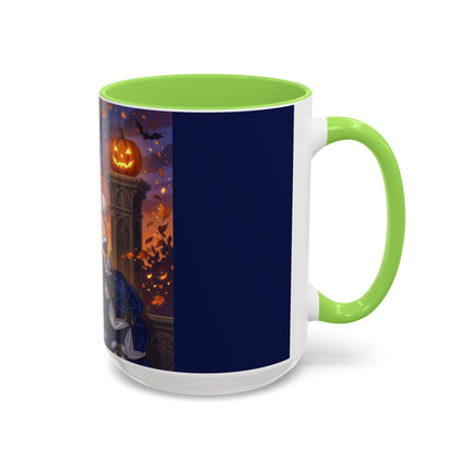 🎃💙 The Pumpkin Lantern Courtship Colorful Mug – Romantic Halloween Elegance