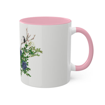Peonies and Birds by Okamoto Shuki Colorful Mugs, 11oz