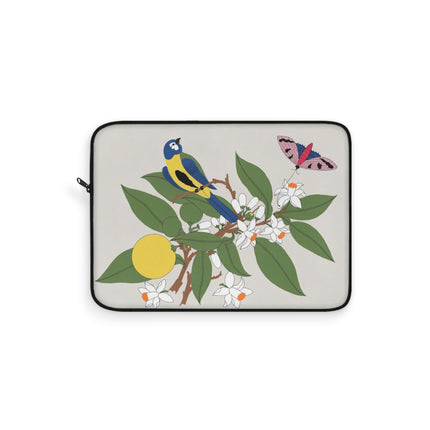 Blue Tit & Butterfly Laptop Sleeve – Elegant Charm & Springtime Grace