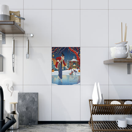 ⛸️🎄 The Christmas Skating Pavilion Ceramic Tile – Art Deco Holiday Elegance