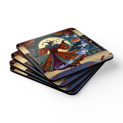 Court Magician with Ghost Butterflies Corkwood Coaster Set