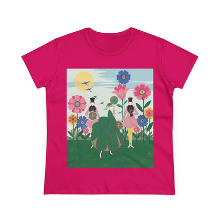 🌸🎩 The Lady Of The Giant Flower Garden Cotton Tee – Art Deco Floral Promenade