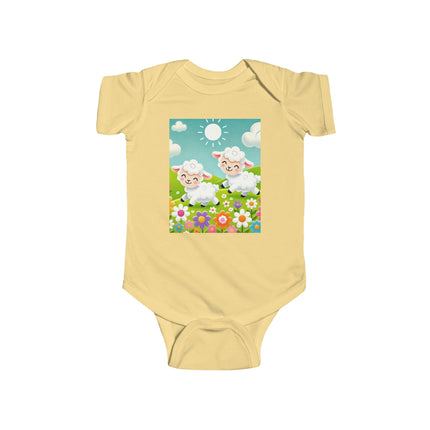 Pair of Lambs Baby Bodysuit – Sweet Pastoral Lambs Meadow Design