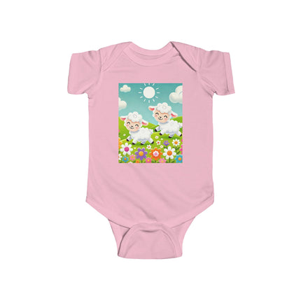 Pair of Lambs Baby Bodysuit – Sweet Pastoral Lambs Meadow Design