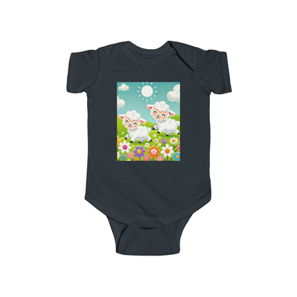 Pair of Lambs Baby Bodysuit – Sweet Pastoral Lambs Meadow Design