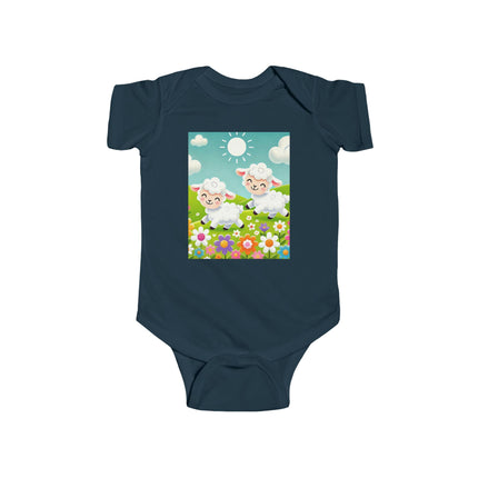 Pair of Lambs Baby Bodysuit – Sweet Pastoral Lambs Meadow Design