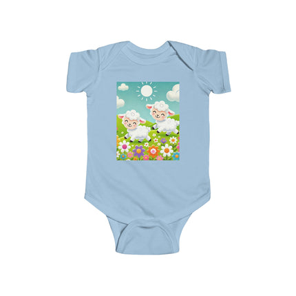 Pair of Lambs Baby Bodysuit – Sweet Pastoral Lambs Meadow Design