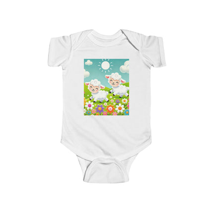 Pair of Lambs Baby Bodysuit – Sweet Pastoral Lambs Meadow Design