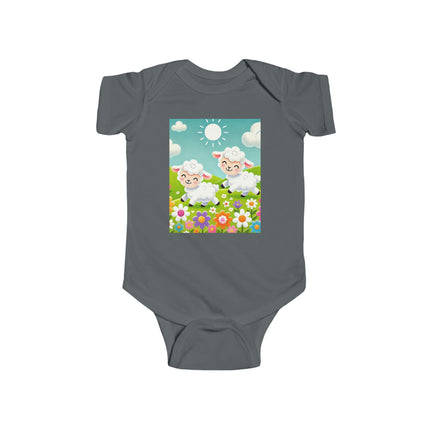 Pair of Lambs Baby Bodysuit – Sweet Pastoral Lambs Meadow Design