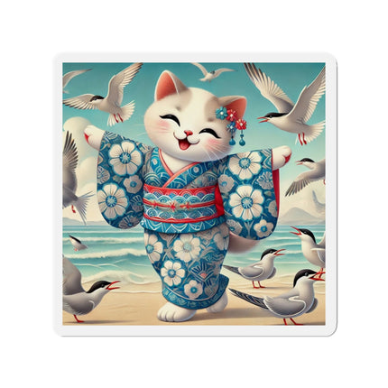 Geisha Kitten by the Seaside Die-Cut Magnets (5 Sizes)