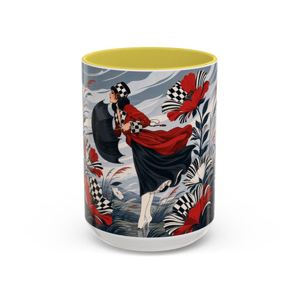 ☔🌹 The Scarlet Checkerboard Rainstorm Colorful Mug – Art Deco Floral Elegance
