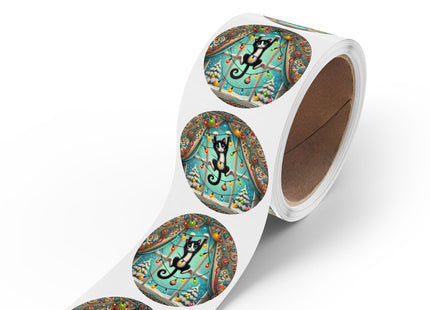 Mischief in Tinselland Round Sticker Label Rolls