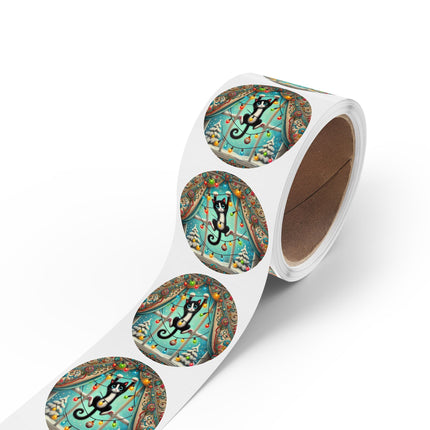 Mischief in Tinselland Round Sticker Label Rolls
