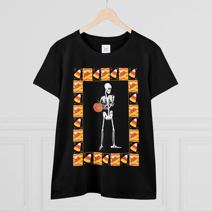 Candy Corn Skeleton Women's Midweight Cotton Tee