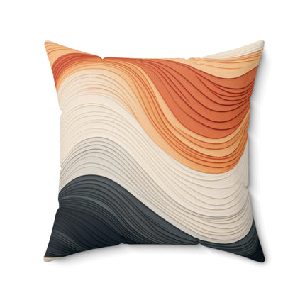 Wave Pattern in Hues of Beige, Orange, Grey, and Black Spun Polyester Square Pillow