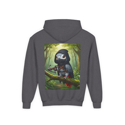 The African Grey Sentinel Youth Hooded Sweatshirt – Quiet Strength & Woodland Adventure