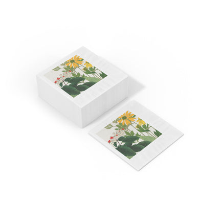 Clerodendrum & Rudbeckia Flower by Tanigami Kônan White Coined Napkins