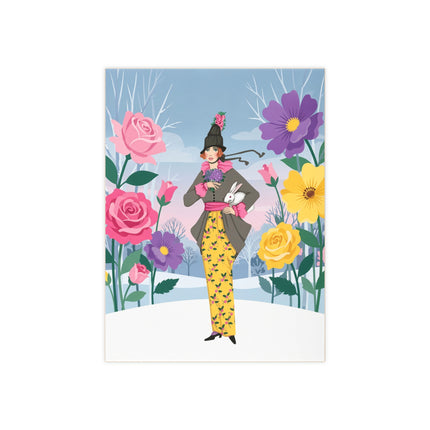 🐇🌹 The Lady With The White Rabbit Ceramic Tile – Art Deco Winter Garden