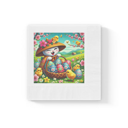 Geisha Kitten’s Easter Delight White Coined Napkins