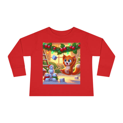 Naughty or Nice Kitten Christmas Toddler Long Sleeve Tee