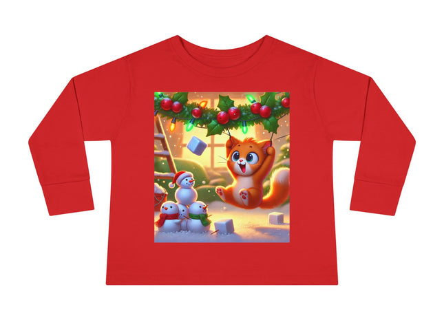 Naughty or Nice Kitten Christmas Toddler Long Sleeve Tee