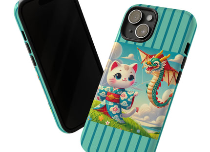 Geisha Kitten and the Dragon Kite Phone Cases