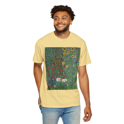 Farm Garden with Sunflowers by Gustav Klimt Unisex Garment-Dyed T-shirt