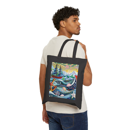 Nautical Patterns Cotton Canvas Tote Bag